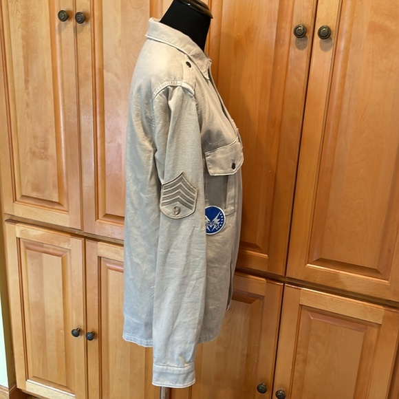 Zara Denim Relaxed Fit Distressed Light Khaki Military Jacket Size S - Picture 4 of 11